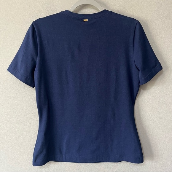 St. John Sport Navy Blue Gold Beaded Spell Out Short Sleeve Tee Shirt Medium - Picture 4 of 8
